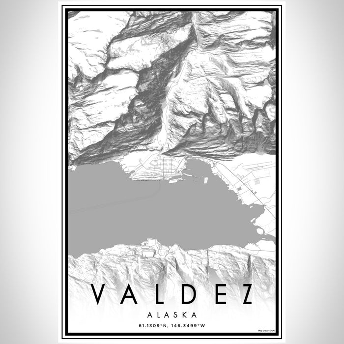 Valdez Alaska Map Print Portrait Orientation in Classic Style With Shaded Background