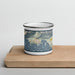 Front View Custom Valdez Alaska Map Enamel Mug in Woodblock on Cutting Board