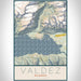 Valdez Alaska Map Print Portrait Orientation in Woodblock Style With Shaded Background