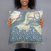 Person holding 18x18 Custom Valdez Alaska Map Throw Pillow in Woodblock