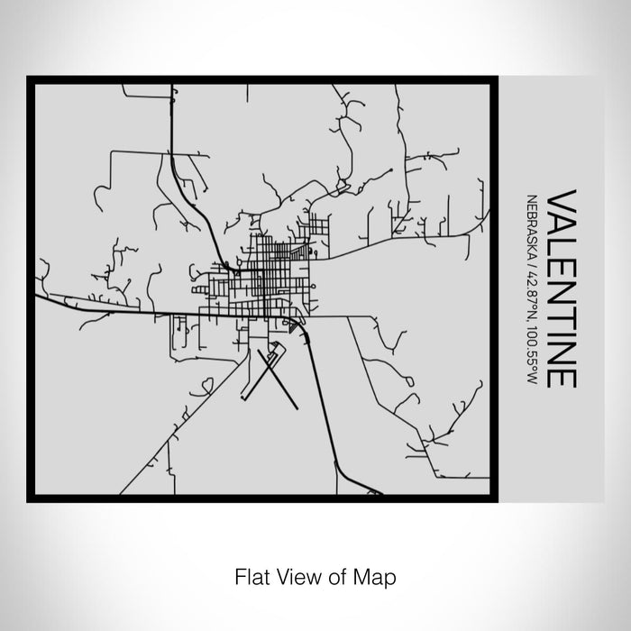 Rendered View of Valentine Nebraska Map on 20oz Stainless Steel Insulated Bottle with Bamboo Top with printed Tactile Lines Map in Black