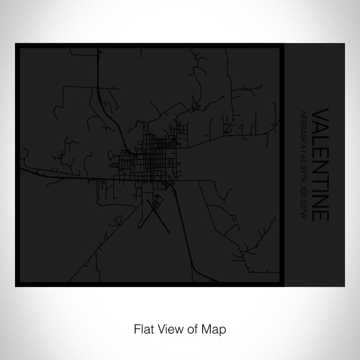 Rendered View of Valentine Nebraska Map on 20oz Stainless Steel Insulated Bottle with Bamboo Top in Matte Black with printed Tactile Lines Map in Black