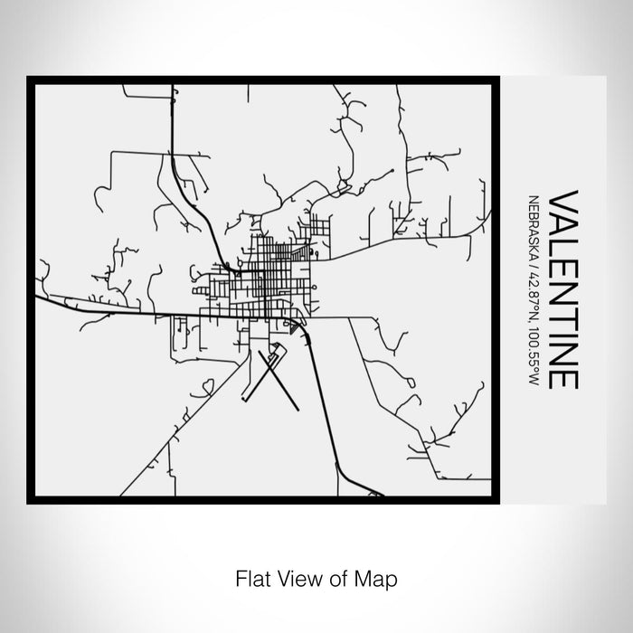 Rendered View of Valentine Nebraska Map on 20oz Stainless Steel Insulated Bottle with Bamboo Top in Matte White with printed Tactile Lines Map in Black