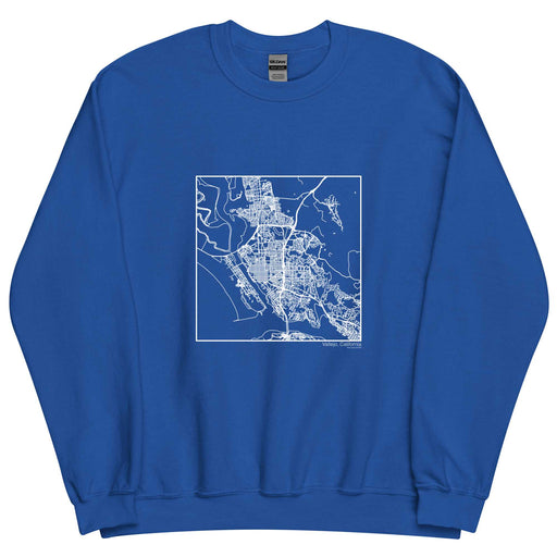 Vallejo California  Map Unisex Crewneck Sweater with City inscription in Royal Blue