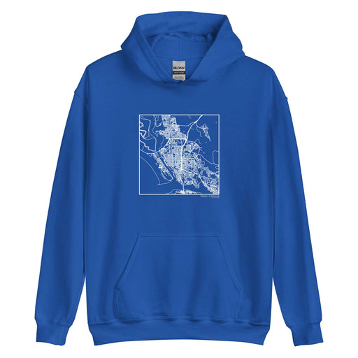 Vallejo California  Map Unisex Hoodie Sweater with City inscription in Royal Blue