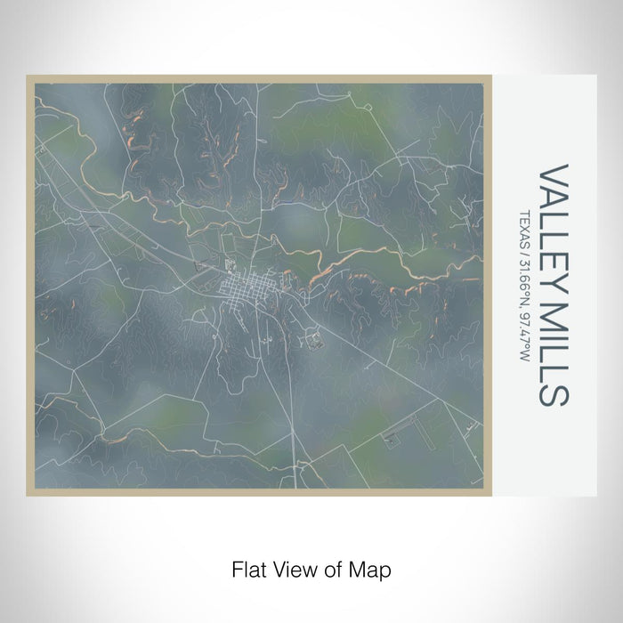 Rendered View of Valley Mills Texas Map on 20oz Stainless Steel Insulated Bottle with Bamboo Top with printed afternoon style map