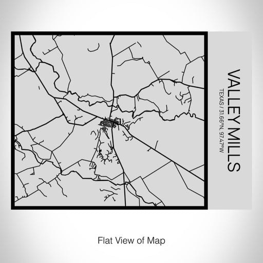 Rendered View of Valley Mills Texas Map on 20oz Stainless Steel Insulated Bottle with Bamboo Top with printed Tactile Lines Map in Black