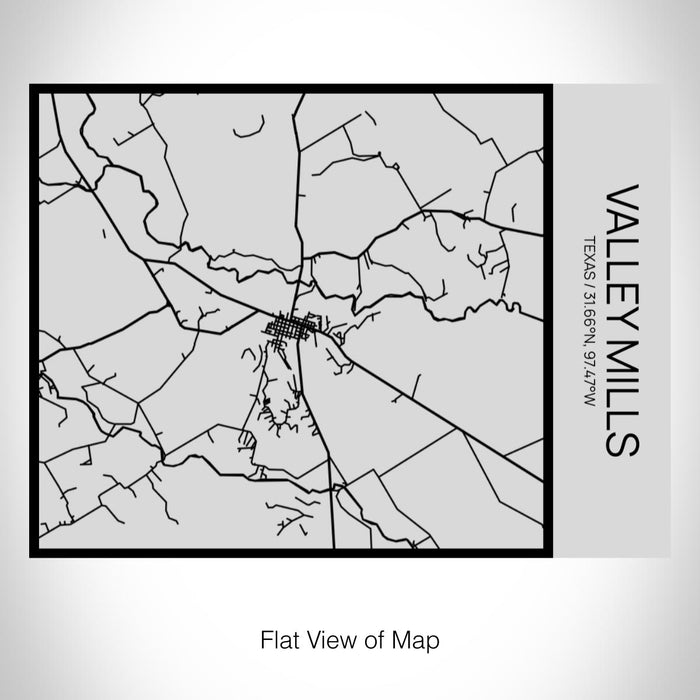 Rendered View of Valley Mills Texas Map on 20oz Stainless Steel Insulated Bottle with Bamboo Top with printed Tactile Lines Map in Black