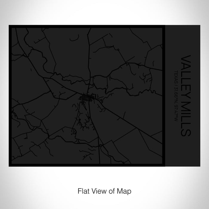 Rendered View of Valley Mills Texas Map on 20oz Stainless Steel Insulated Bottle with Bamboo Top in Matte Black with printed Tactile Lines Map in Black