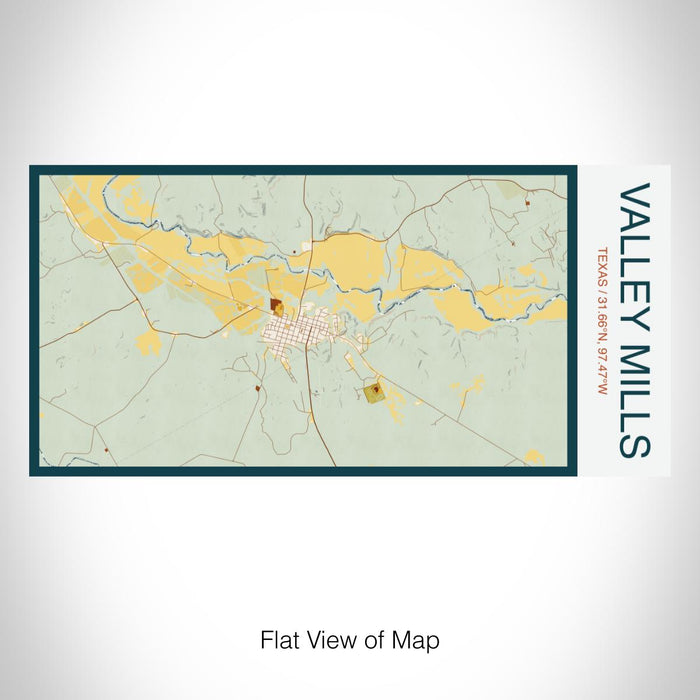 Rendered View of Valley Mills Texas Map on 17oz Stainless Steel Insulated Bottle with printed woodblock style map