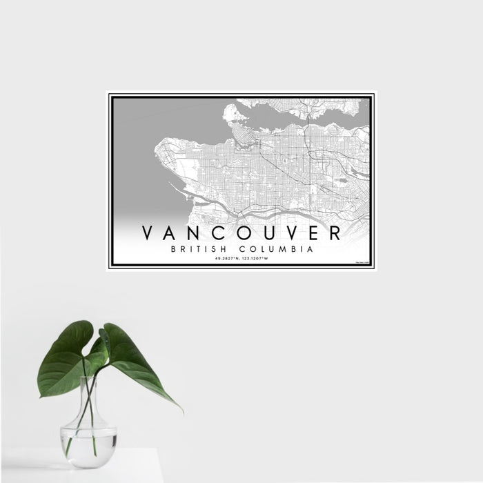 16x24 Vancouver British Columbia Map Print Landscape Orientation in Classic Style With Tropical Plant Leaves in Water