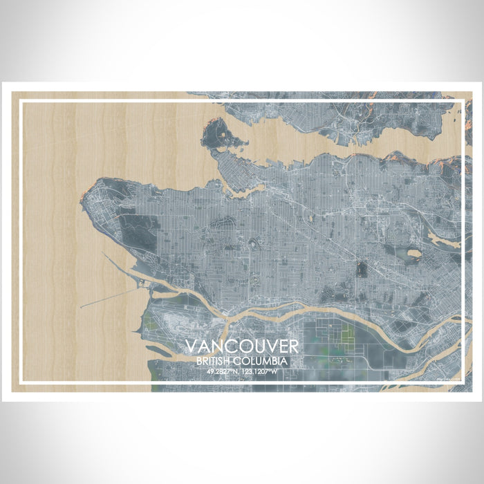 Vancouver British Columbia Map Print Landscape Orientation in Afternoon Style With Shaded Background