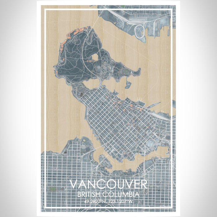 Vancouver British Columbia Map Print Portrait Orientation in Afternoon Style With Shaded Background