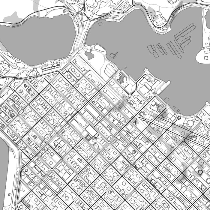 Vancouver British Columbia Map Print in Classic Style Zoomed In Close Up Showing Details