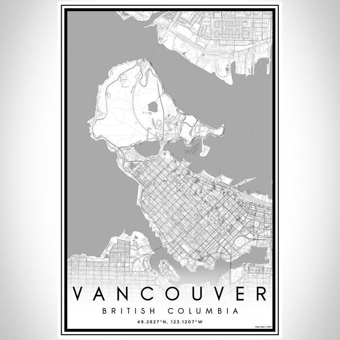 Vancouver British Columbia Map Print Portrait Orientation in Classic Style With Shaded Background