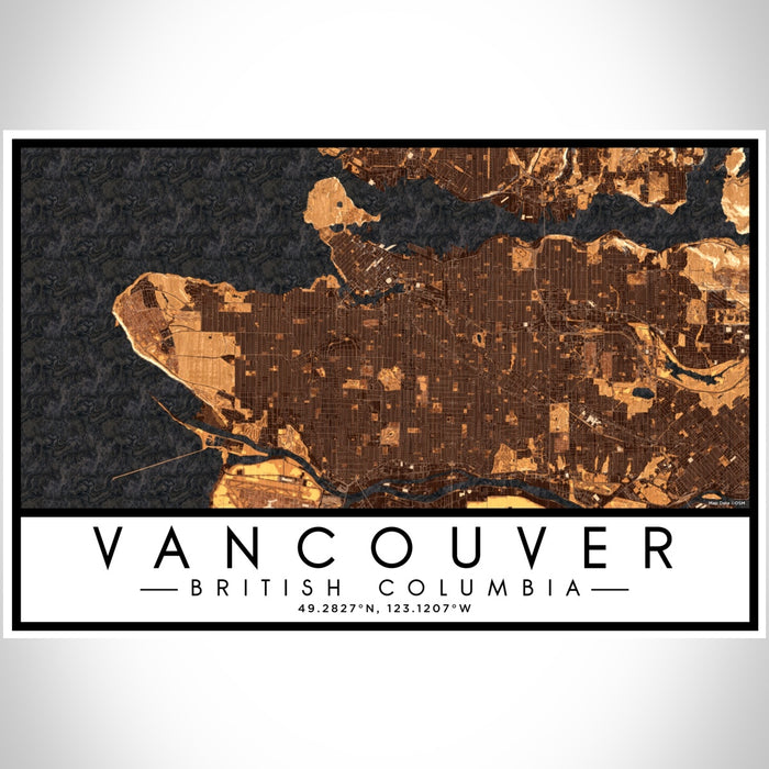 Vancouver British Columbia Map Print Landscape Orientation in Ember Style With Shaded Background