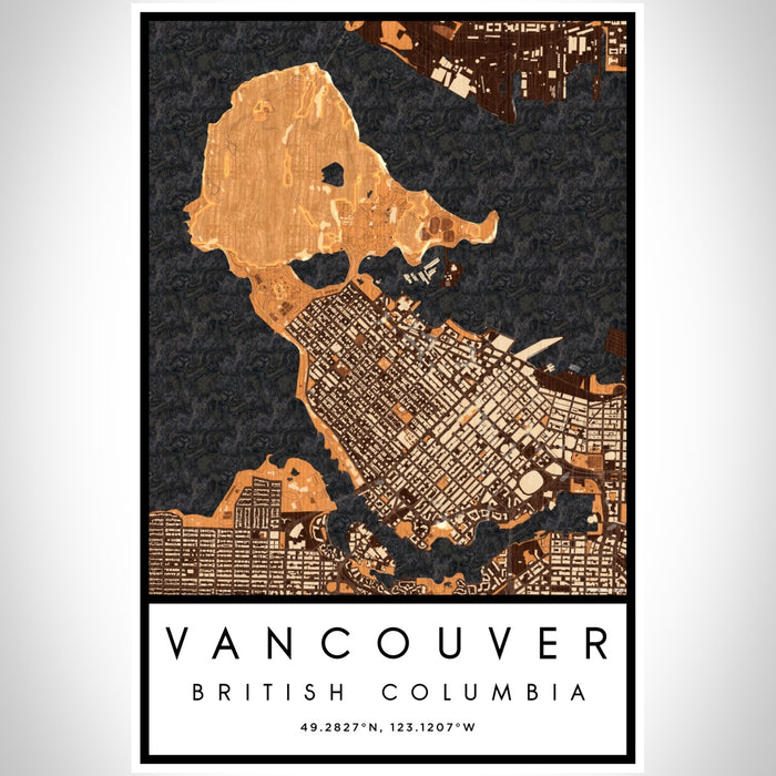 Vancouver British Columbia Map Print Portrait Orientation in Ember Style With Shaded Background