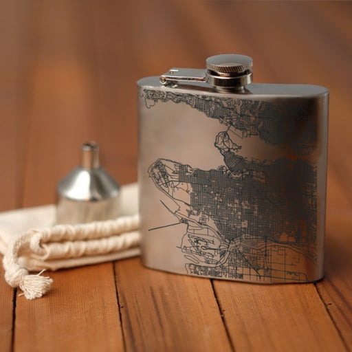 Vancouver British Columbia Custom Engraved City Map Inscription Coordinates on 6oz Stainless Steel Flask
