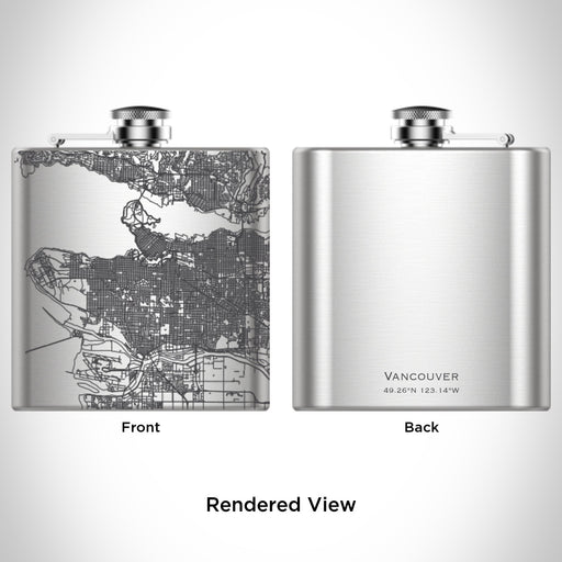 Rendered View of Vancouver British Columbia Map Engraving on 6oz Stainless Steel Flask
