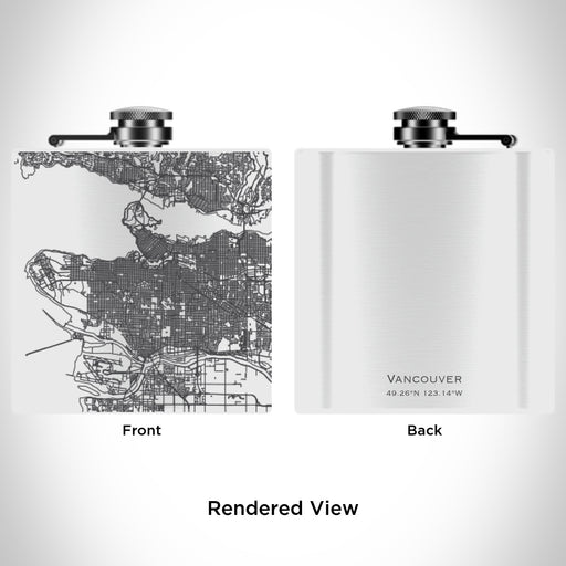 Rendered View of Vancouver British Columbia Map Engraving on 6oz Stainless Steel Flask in White