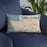 Custom Vancouver British Columbia Map Throw Pillow in Woodblock on Blue Colored Chair