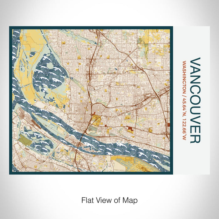 Rendered View of Vancouver Washington Map on 20oz Stainless Steel Insulated Bottle with Bamboo Top with printed woodblock style map
