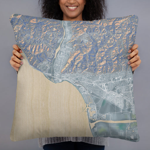 Person holding 22x22 Custom Ventura California Map Throw Pillow in Afternoon