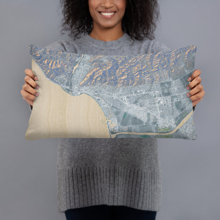 Person holding 20x12 Custom Ventura California Map Throw Pillow in Afternoon