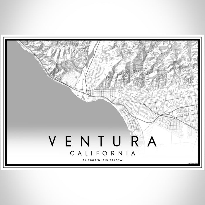 Ventura California Map Print Landscape Orientation in Classic Style With Shaded Background
