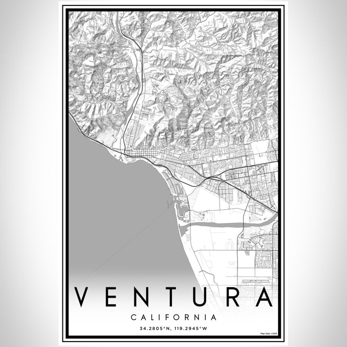 Ventura California Map Print Portrait Orientation in Classic Style With Shaded Background