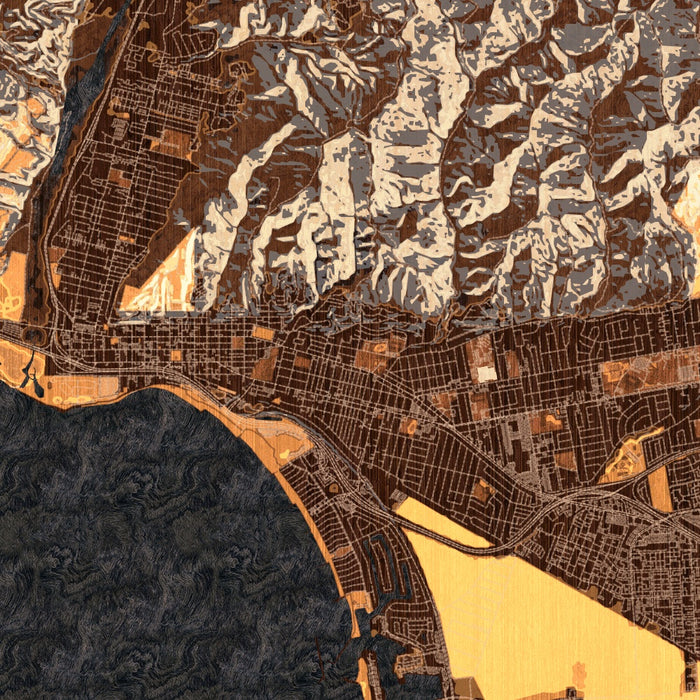 Ventura California Map Print in Ember Style Zoomed In Close Up Showing Details