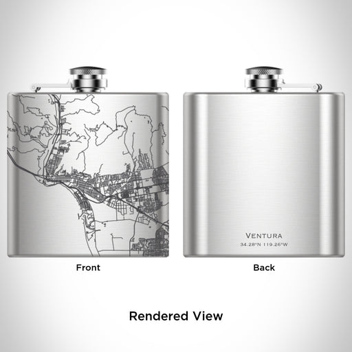 Rendered View of Ventura California Map Engraving on 6oz Stainless Steel Flask