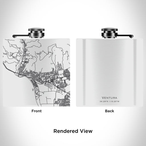 Rendered View of Ventura California Map Engraving on 6oz Stainless Steel Flask in White