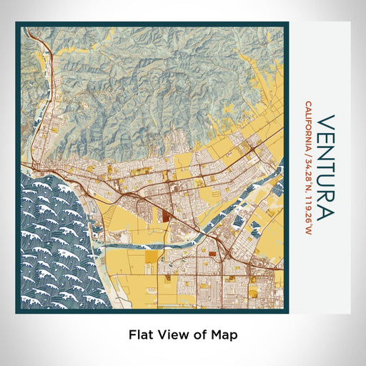 Rendered View of Ventura California Map on 17oz Stainless Steel Insulated Tumbler in Woodblock Map Style