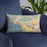 Custom Ventura California Map Throw Pillow in Woodblock on Blue Colored Chair