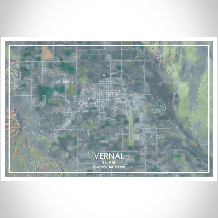 Vernal Utah Map Print Landscape Orientation in Afternoon Style With Shaded Background