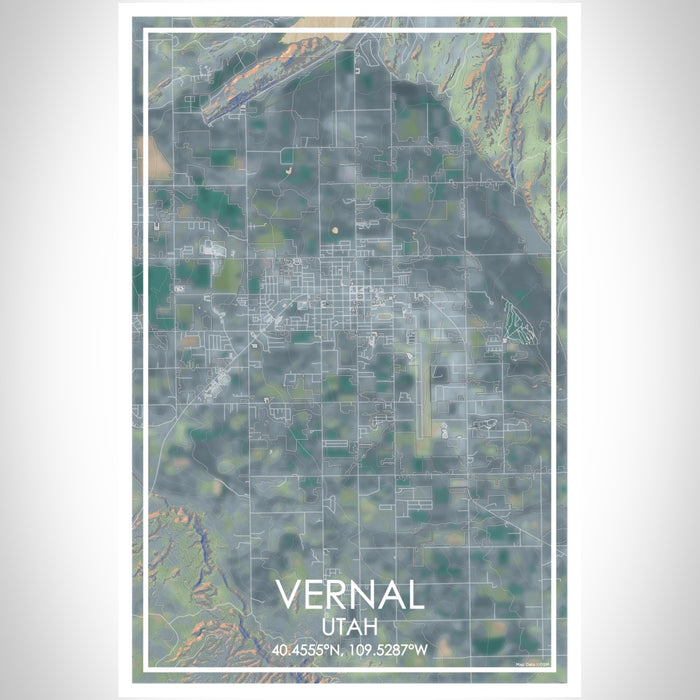 Vernal Utah Map Print Portrait Orientation in Afternoon Style With Shaded Background