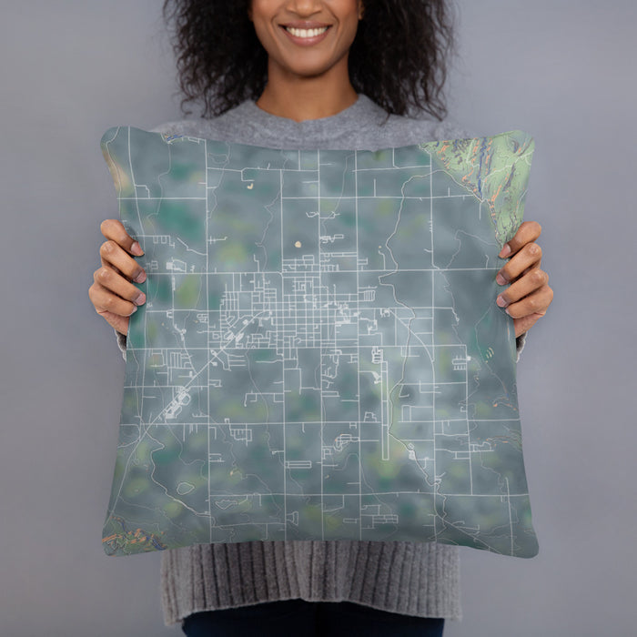 Person holding 18x18 Custom Vernal Utah Map Throw Pillow in Afternoon
