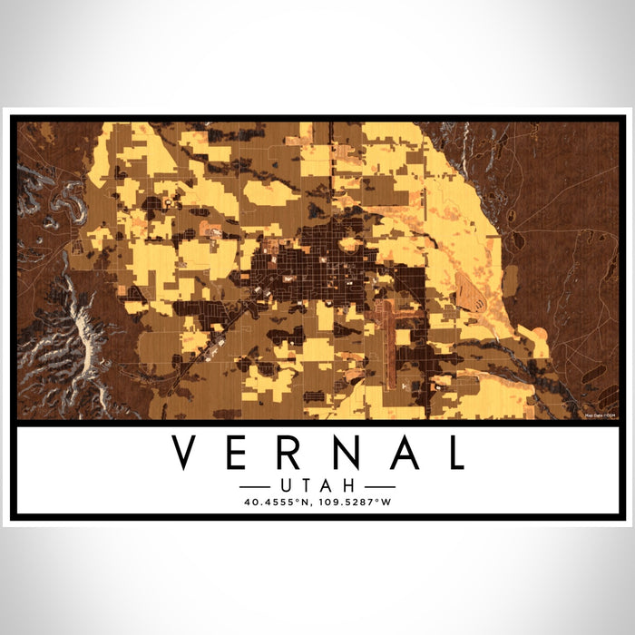 Vernal Utah Map Print Landscape Orientation in Ember Style With Shaded Background