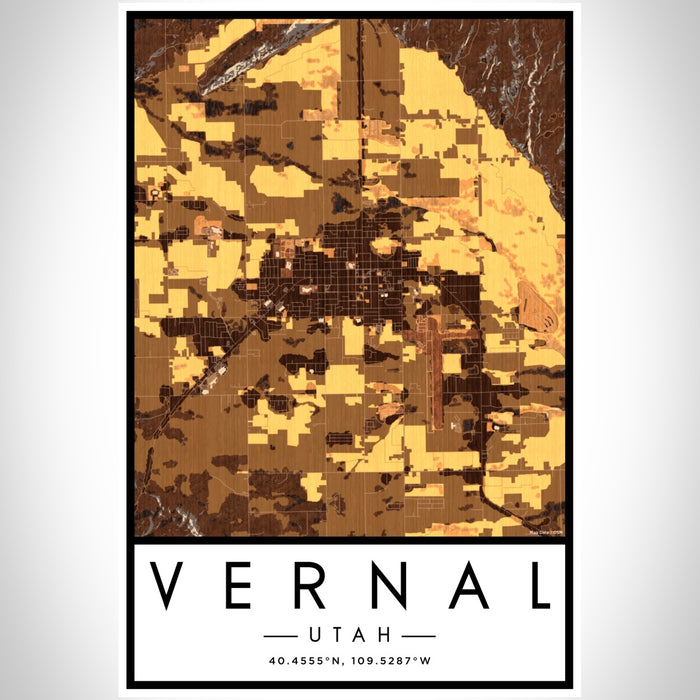 Vernal Utah Map Print Portrait Orientation in Ember Style With Shaded Background