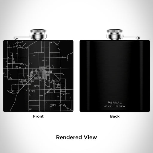 Rendered View of Vernal Utah Map Engraving on 6oz Stainless Steel Flask in Black