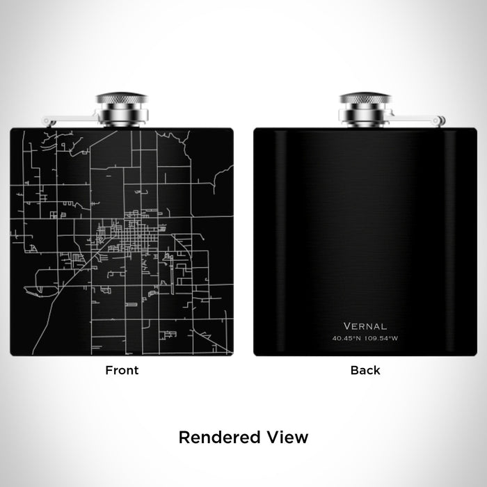 Rendered View of Vernal Utah Map Engraving on 6oz Stainless Steel Flask in Black