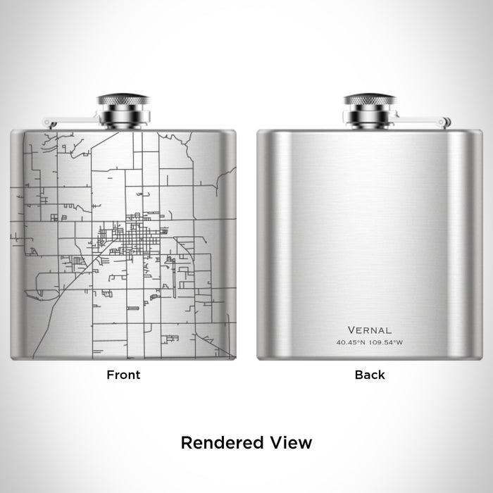Rendered View of Vernal Utah Map Engraving on 6oz Stainless Steel Flask