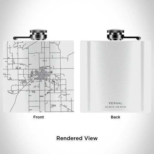 Rendered View of Vernal Utah Map Engraving on 6oz Stainless Steel Flask in White