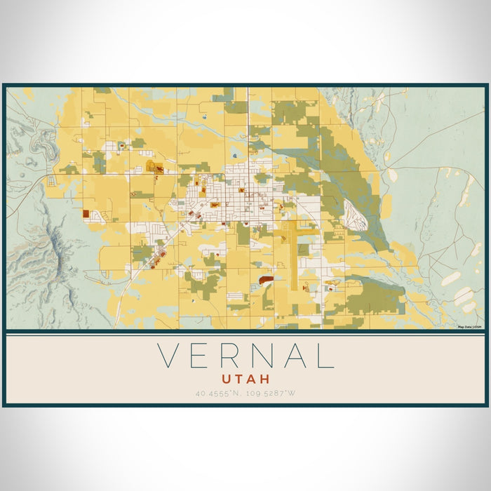 Vernal Utah Map Print Landscape Orientation in Woodblock Style With Shaded Background