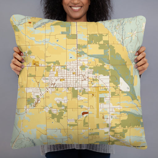 Person holding 22x22 Custom Vernal Utah Map Throw Pillow in Woodblock
