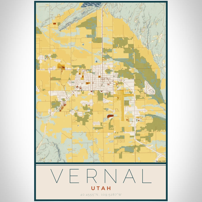 Vernal Utah Map Print Portrait Orientation in Woodblock Style With Shaded Background