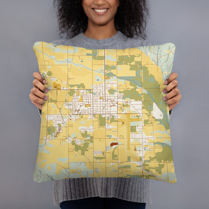 Person holding 18x18 Custom Vernal Utah Map Throw Pillow in Woodblock