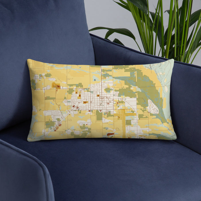 Custom Vernal Utah Map Throw Pillow in Woodblock on Blue Colored Chair