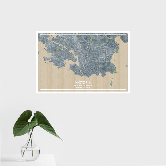 16x24 Victoria British Columbia Map Print Landscape Orientation in Afternoon Style With Tropical Plant Leaves in Water